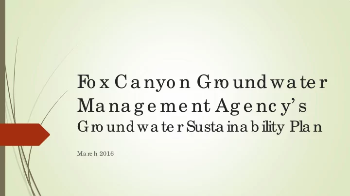 f o x ca nyo n gro undwa te r ma na g e me nt ag e nc y s