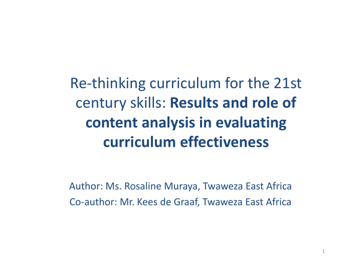 re thinking curriculum for the 21st century skills