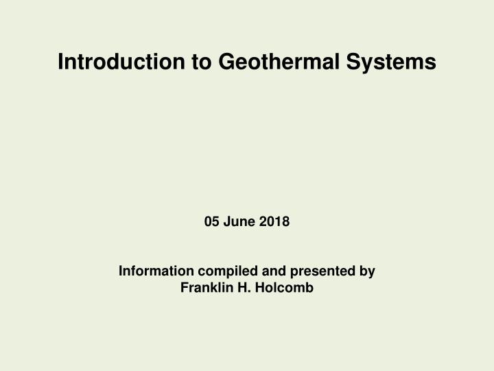 introduction to geothermal systems