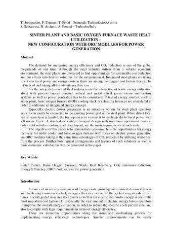 SINTER PLANT AND BASIC OXYGEN FURNACE WASTE HEAT UTILIZATION   NEW CONFIGURATION WITH ORC