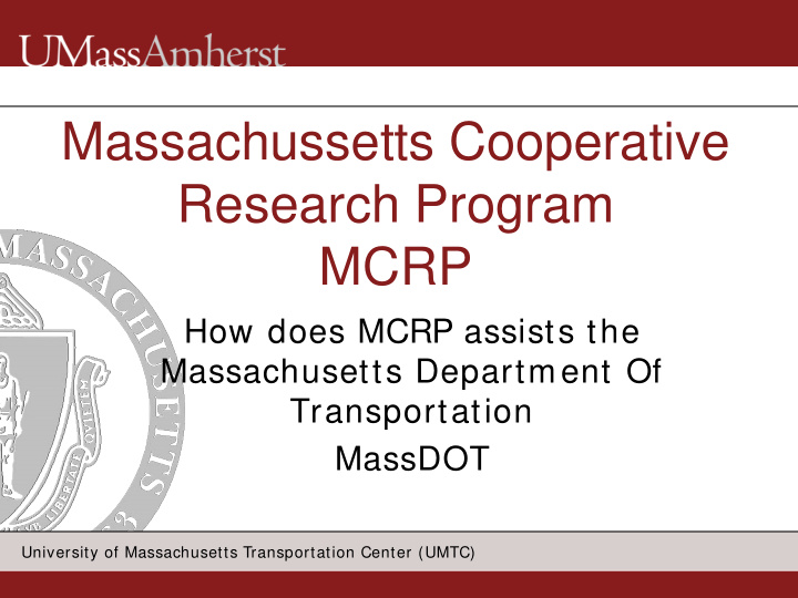 massachussetts cooperative research program mcrp
