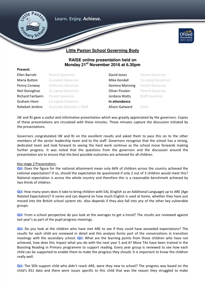 little paxton school governing body raise online