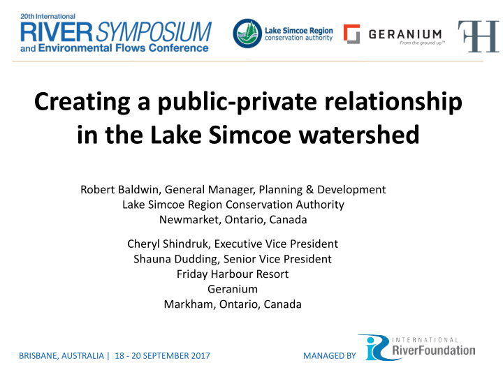 creating a public private relationship in the lake simcoe