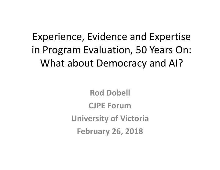experience evidence and expertise in program evaluation