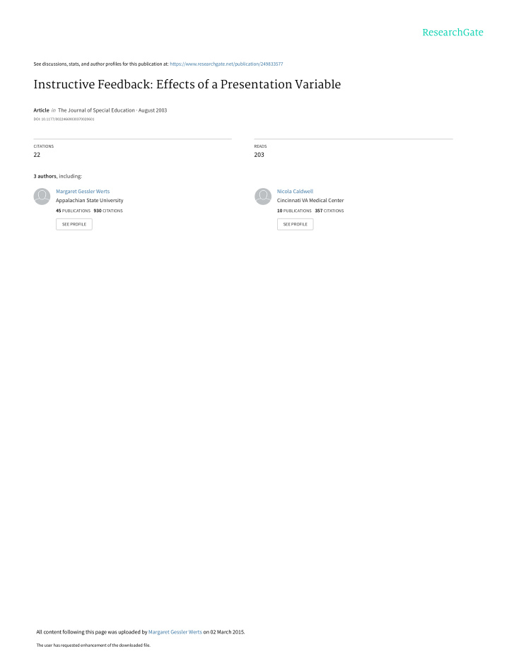 instructive feedback effects of a presentation variable