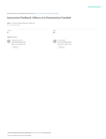 Instructive Feedback: Effects of a Presentation Variable Article in The Journal of Special