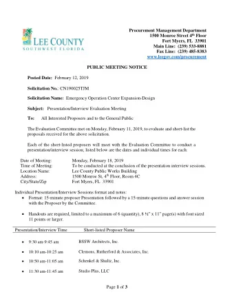 Procurement Management Department 1500 Monroe Street 4 th Floor  Fort Myers, FL  33901  Main Line: