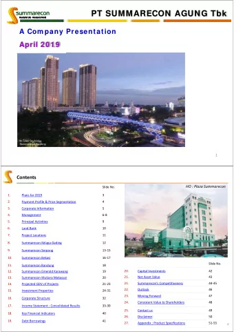 PT SUMMARECON AGUNG Tbk  A Com pany Presentation  April 2 0 1 9  M-Town Skybridge  Summarecon