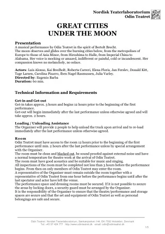 GREAT CITIES UNDER THE MOON  Presentation  A musical performance by Odin Teatret in the spirit of