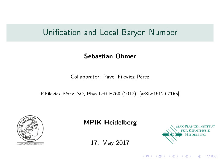 unification and local baryon number