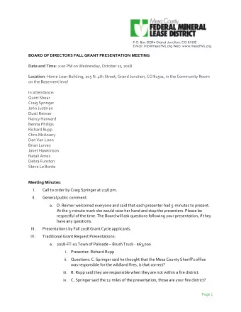 P.O. Box 3039  Grand Junction, CO 81502 E-Mail: info@mesaFML.org Web: www.mesaFML.org  BOARD OF