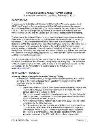 Porcupine Caribou Annual Harvest Meeting  Summary of information provided, February 7, 2012