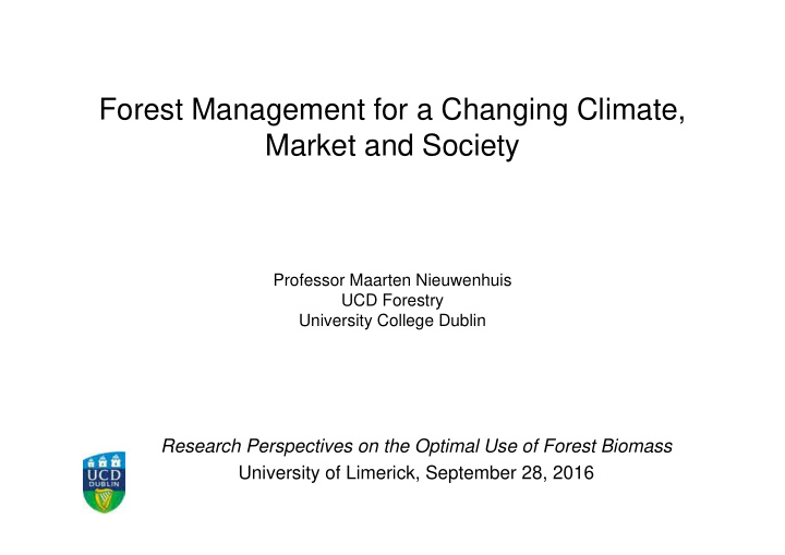 forest management for a changing climate market and