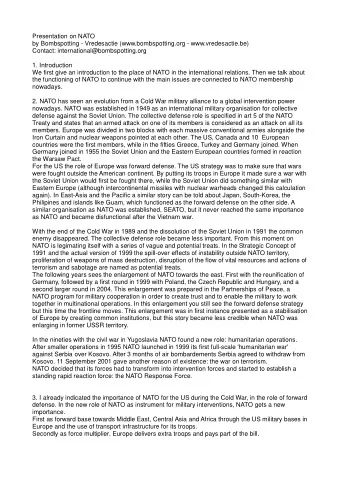 Presentation on NATO  by Bombspotting - Vredesactie (www.bombspotting.org - www.vredesactie.be)