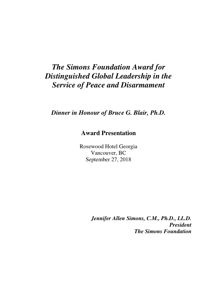 the simons foundation award for distinguished global