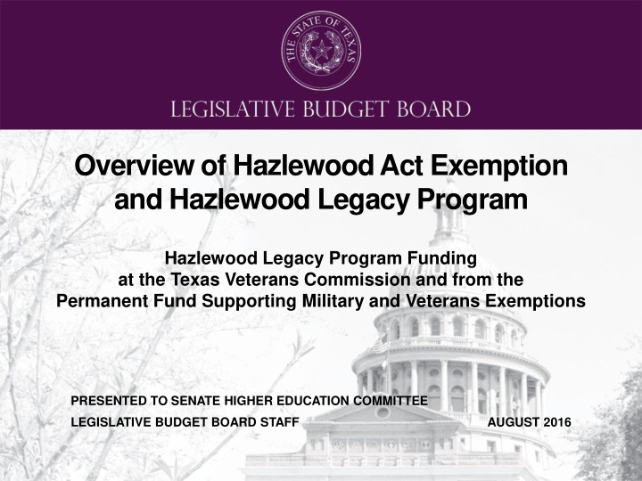 overview of hazlewood act exemption