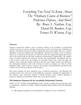 Everything You Need To Know About  The Ordinary Course of Business  Preference Defense, And