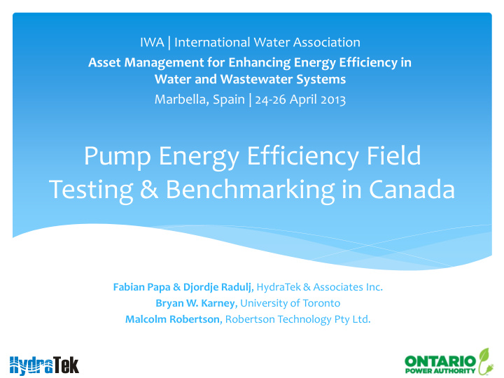 pump energy efficiency field testing benchmarking in