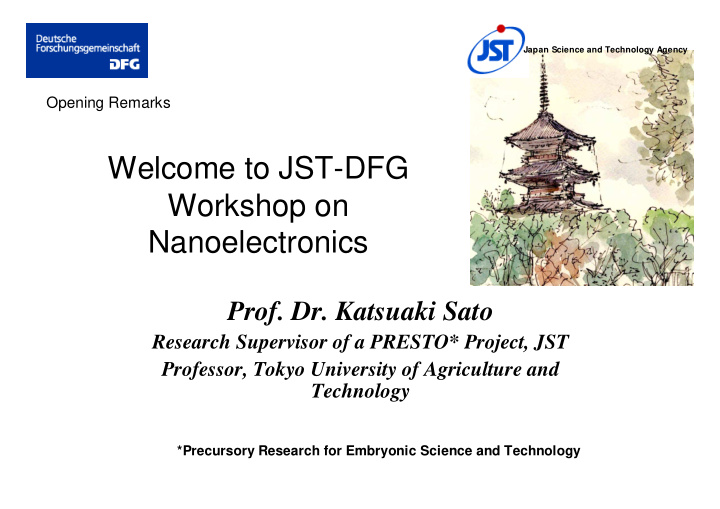 welcome to jst dfg workshop on nanoelectronics