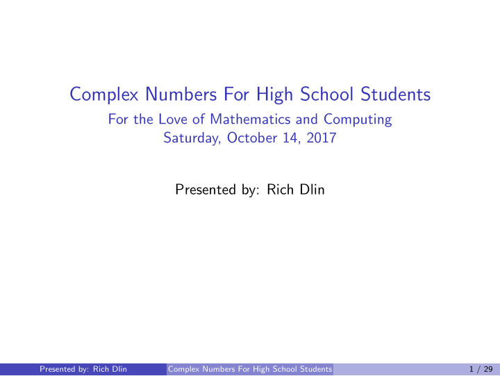 complex numbers for high school students