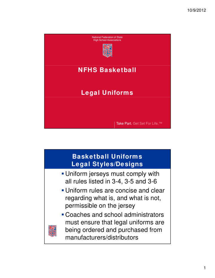 nfhs basketball legal uniforms