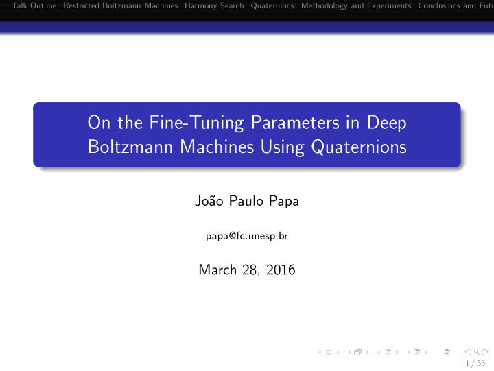 on the fine tuning parameters in deep boltzmann machines