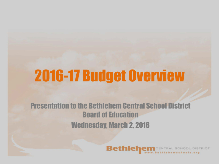 2016 17 budget overview