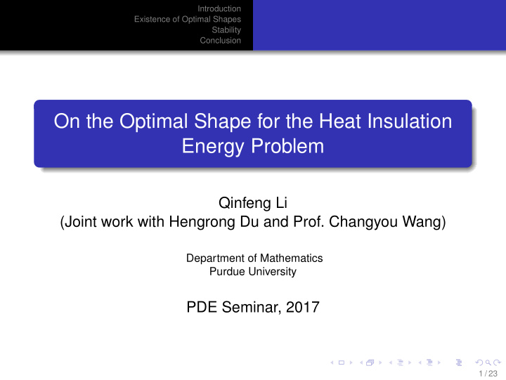 on the optimal shape for the heat insulation energy