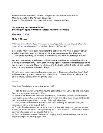 Presentation for the Baltic Defence College Annual Conference on Russia  Non-linear warfare: