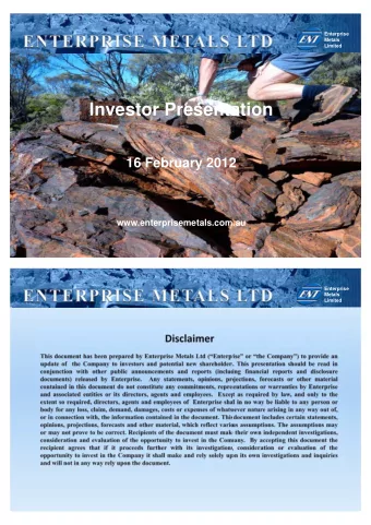 www.enterprisemetals.com.au  Enterprise  Metals  Limited  Enterprise  Metals  Limited  203.22
