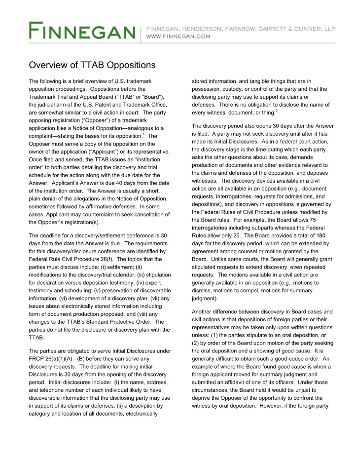 overview of ttab oppositions