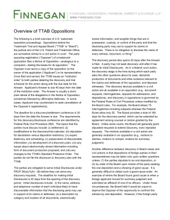 Overview of TTAB Oppositions  The following is a brief overview of U.S. trademark  stored