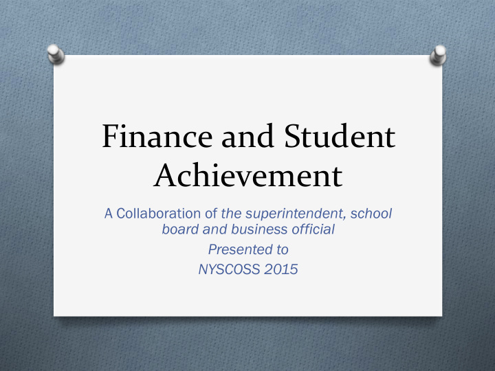 finance and student achievement