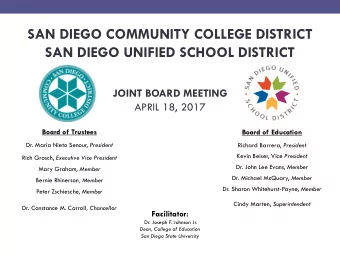 SAN DIEGO COMMUNITY COLLEGE DISTRICT  SAN DIEGO UNIFIED SCHOOL DISTRICT  JOINT BOARD MEETING  APRIL