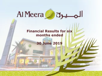 Financial Results for six  months ended  Inves  estor  or Present  entat  ation  ion  30 June 2019