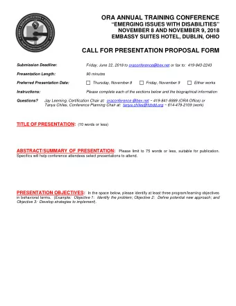 ORA ANNUAL TRAINING CONFERENCE  EMERGING ISSUES WITH DISABILITIES  NOVEMBER 8 AND NOVEMBER 9,