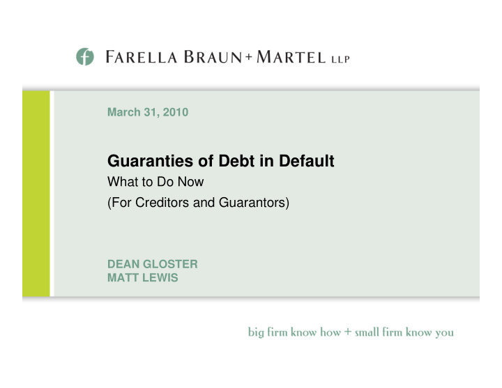 guaranties of debt in default