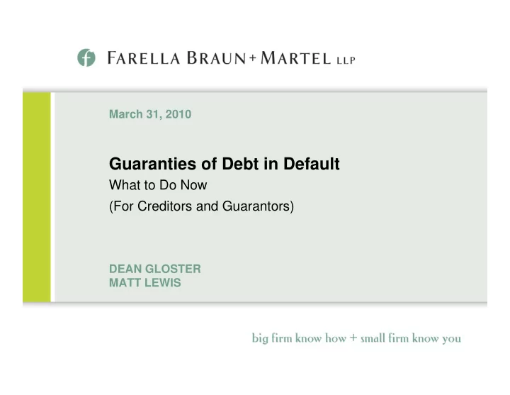 guaranties of debt in default