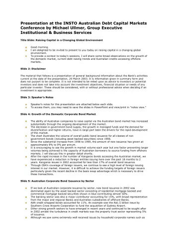 Presentation at the INSTO Australian Debt Capital Markets  Conference by Michael Ullmer, Group