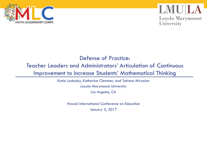 defense of practice teacher leaders and administrators