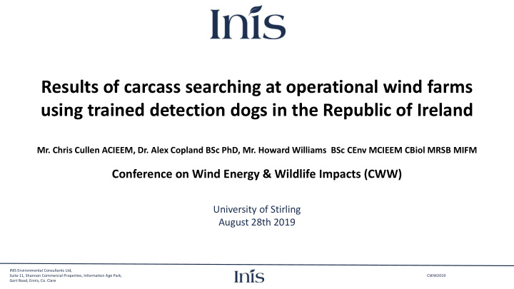 results of carcass searching at operational wind farms