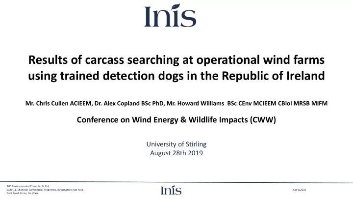 results of carcass searching at operational wind farms