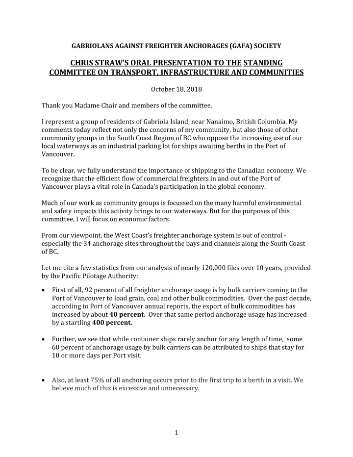 chris straw s oral presentation to the standing committee