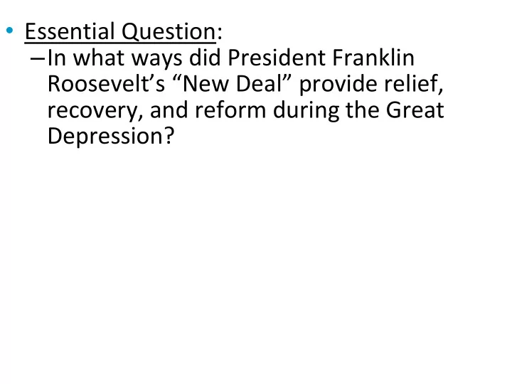 recovery and reform during the great