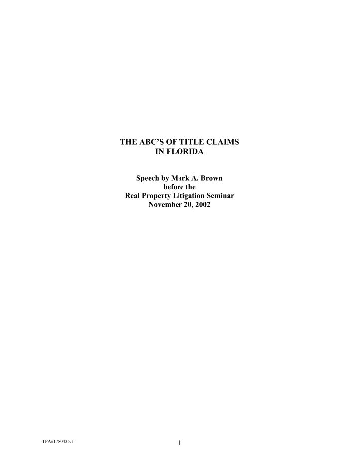 the abc s of title claims in florida