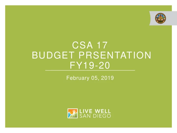 csa 17 budget prsentation fy19 20