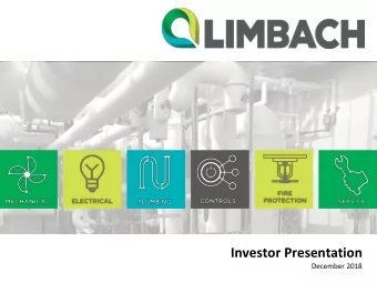 Investor Presentation  December 2018  Forward Looking Statements  This presentation contains