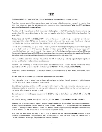 TPP  As 10-second intro, my name is Sid Klein and am a member of the financial community since