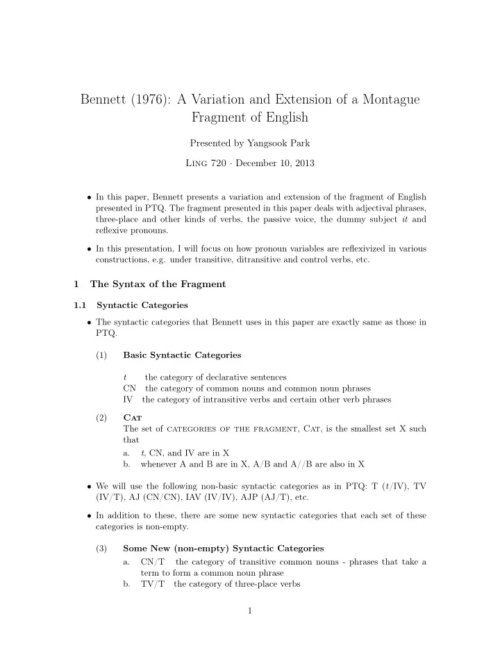 bennett 1976 a variation and extension of a montague