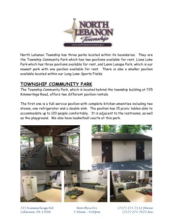 TOWNSHIP COMMUNITY PARK  The Township Community Park, which is located behind the township building